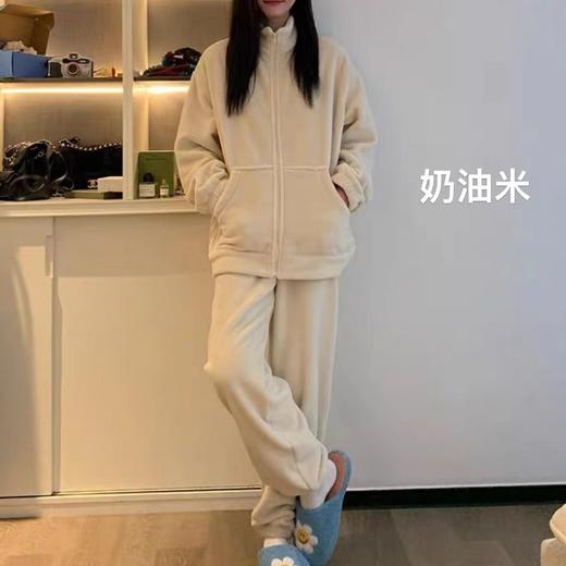 简约保暖家居服套装女秋冬双面加绒加厚睡衣秋季珊瑚绒长袖两件套学生潮流新款睡衣可外穿家居服 商品图0
