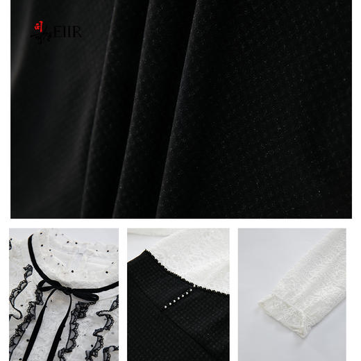 司歌蕾丝立领长袖连衣裙秋复古黑白裙A901178X 商品图3