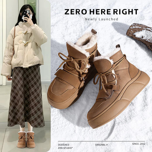 ZHR则则加绒加厚雪地靴2024冬季新款保暖柔韧棉鞋轻量舒适短筒鞋 商品图0