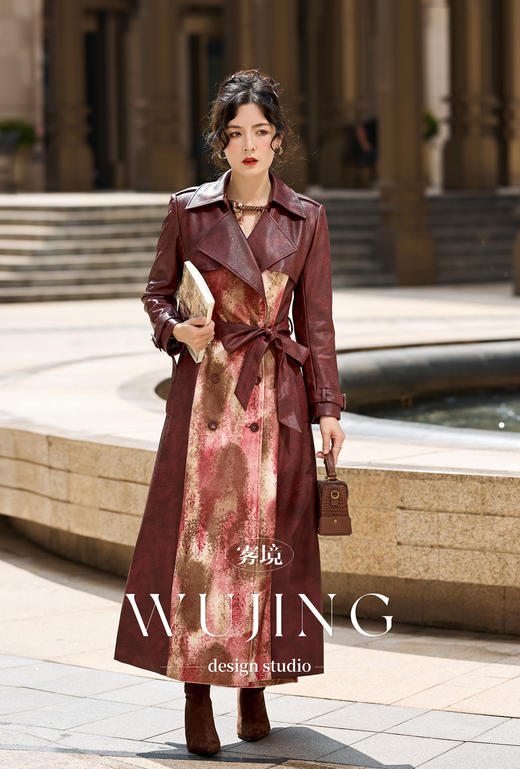 【雾境定制新款】红粉佳人系列进口超纤皮+渲染丝绒大衣外套 4202106 商品图1