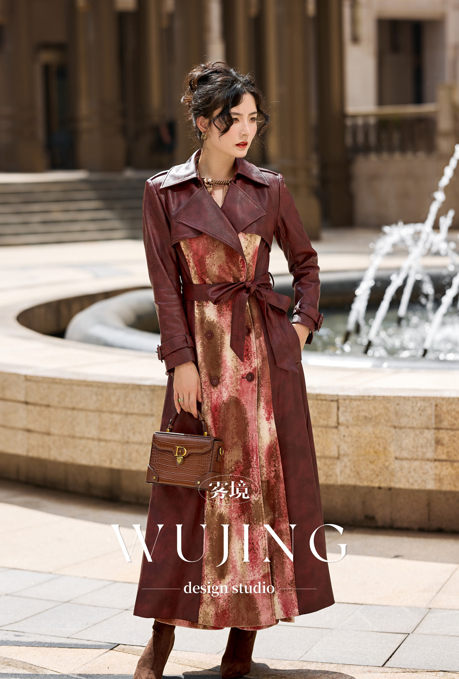 【雾境定制新款】红粉佳人系列进口超纤皮+渲染丝绒大衣外套 4202106