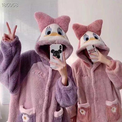 果壳同款珊瑚绒睡袍女冬季情侣连帽卡通睡衣可外穿加绒保暖家居服学生潮流新款睡衣可外穿家居服 商品图1