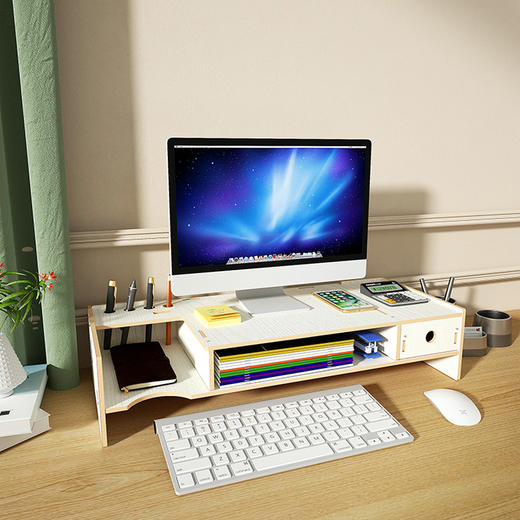 【一个整洁桌面，给人高效有条理的工作印象】电脑显示器增高架 办公室桌面收纳 显示屏抽屉 笔记本键盘置物架-QQ 商品图3