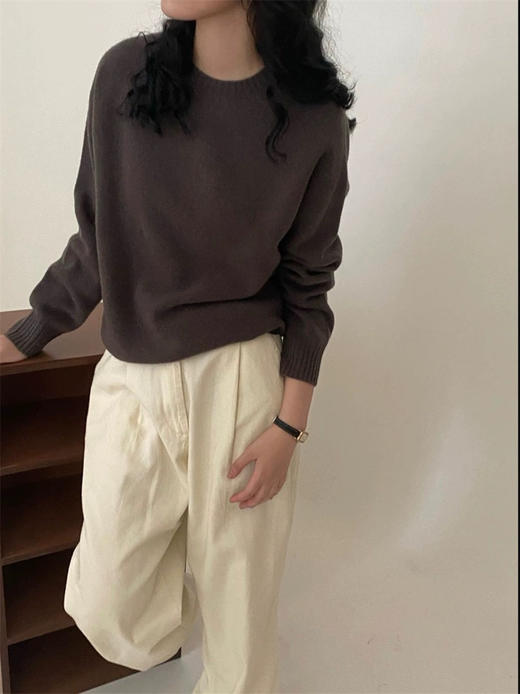 【100%纯羊毛软糯毛衣】秋冬加厚宽松套头慵懒风 打底针织衫上衣外穿  商品图3