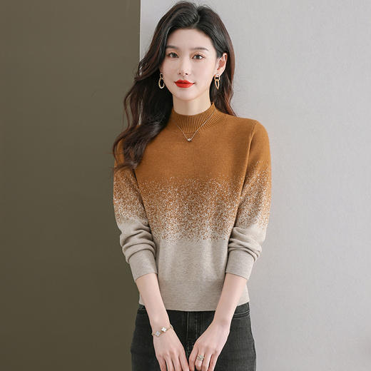 CC-QQH-965渐变色半高领针织厚款毛衣女2024秋冬新款时尚套头内搭针织打底衫 商品图0