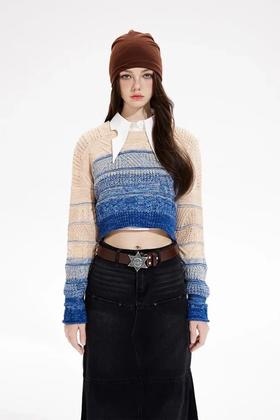 MEETLADY/米莱达 圆领短款渐变针织毛衣上衣 18988