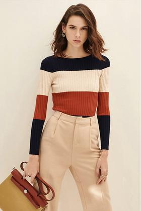 Kai & Kiera 时尚撞色简约百搭针织上衣 11070