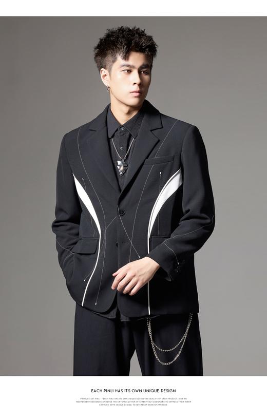 PINLI品立秋季新款黑白拼接撞色西装男明线高级休闲西服外套B243106035 商品图7