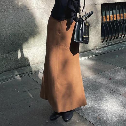 【顺丰包邮】01324 洛诗琳秋冬氛围咖色轻鱼尾羊毛呢料半裙20230 商品图0
