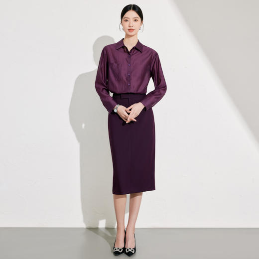 IWY/紫罗兰时尚套装女新款衬衫套裙长袖上衣搭配开叉半身裙 24BS626 商品图6