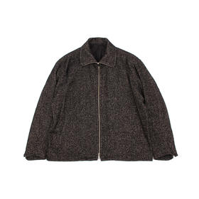 YOKE TWEED STAND COLLAR ZIP 粗花呢羊毛亚麻混纺拉链立领大衣