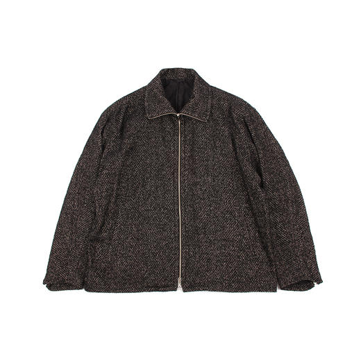 YOKE TWEED STAND COLLAR ZIP 粗花呢羊毛亚麻混纺拉链立领大衣 商品图0