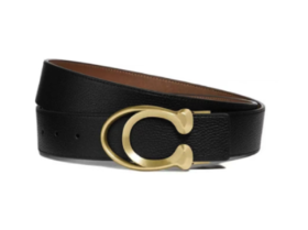 COACH 蔲驰 金色镂空 Logo 平滑扣腰带 男款 黑色 牛皮  42码 宽3.5cm  长度126cm