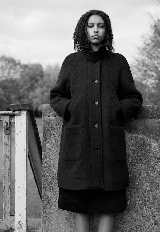 MHL  深棕色英国麦尔登羊毛呢插肩式长外套 商品图3