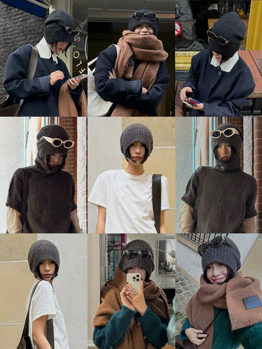 HIDEMI 【欧阳娜娜同款】进口澳毛强缩加厚弹力款多种戴法堆堆感冷帽 炭灰色|黑色 商品图1