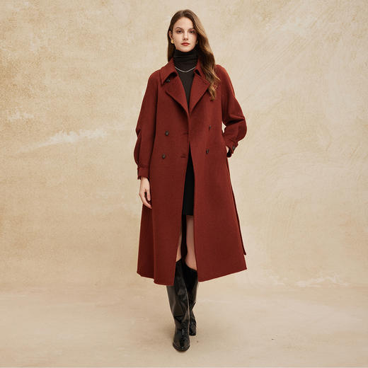 PH952斯尔丽24新款羊毛高支双面呢翻领直身显瘦通勤双排扣长款大衣 商品图3