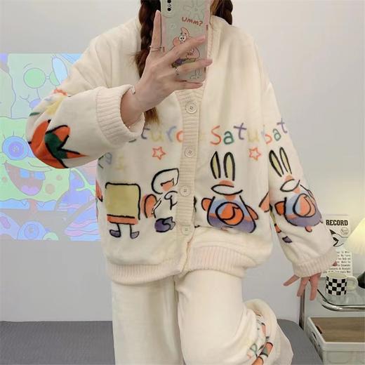 卡通法兰绒睡衣套装女冬季加厚公主风长袖开衫外穿保暖甜美家居服学生潮流新款睡衣可外穿家居服 商品图3