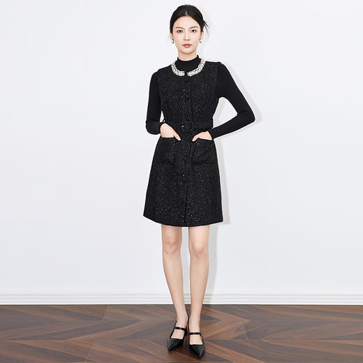 【高货wl】全新升级【铂金会员339/天猫459/差价120】(03213) 洛诗琳小香风重工钉钻羊毛混纺无袖背心裙针织上衣两件套 商品图2