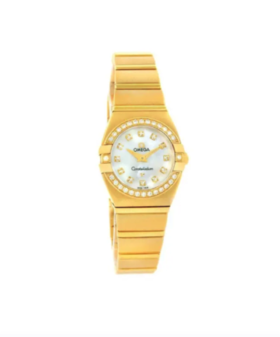 OMEGA欧米茄星座系列 石英机芯 100米防水 女表 瑞表 24mm 白色表盘 黄金表壳 黄金表带