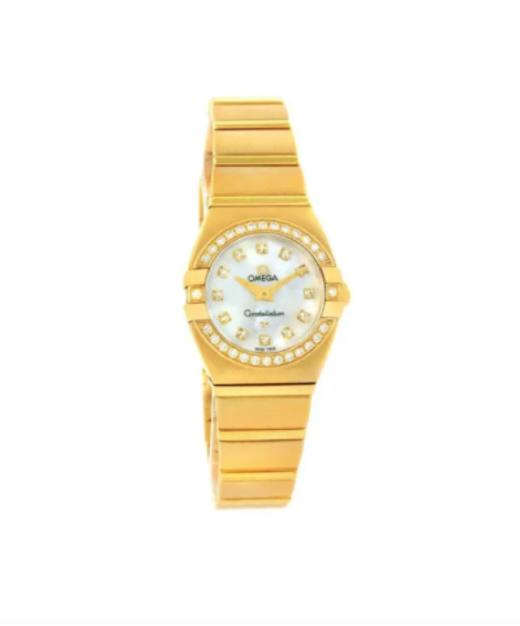 OMEGA欧米茄星座系列 石英机芯 100米防水 女表 瑞表 24mm 白色表盘 黄金表壳 黄金表带 商品图0