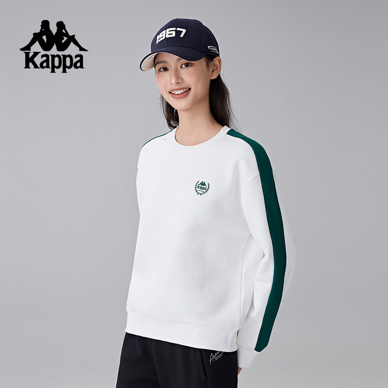 Kappa卡帕背靠背新款针织套头衫秋女款复古运动保暖卫衣圆领上衣K0E82WT20