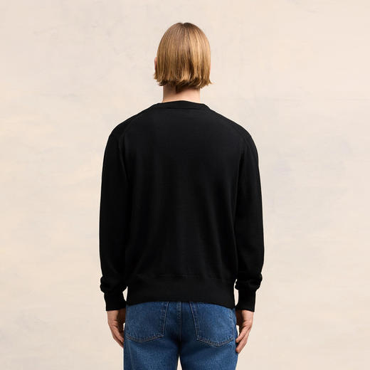 AMI 男士徽标提花经典美利奴羊毛针织开衫 黑色 BFHKC001 001 001 商品图2