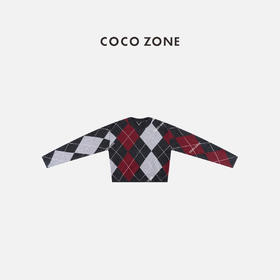 COCO ZONE 复古设计感菱格拼色长袖圆领针织衫CC2D2592