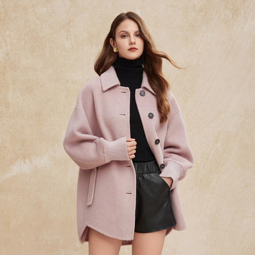 PH957斯尔丽24新款高支羊毛小翻领廓形前短后长双面呢大衣 商品图0