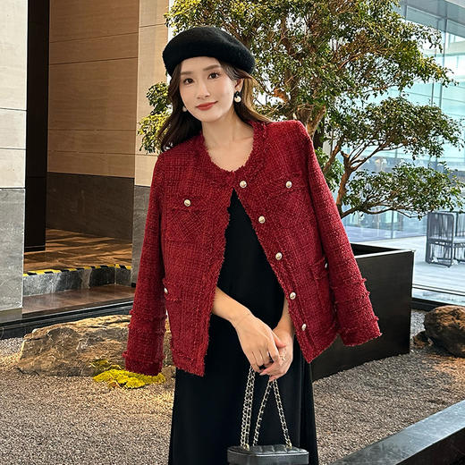 奢姿大码女装2024冬季胖妹妹减龄粗花呢小香风时单排扣时尚外套9944391137 商品图4