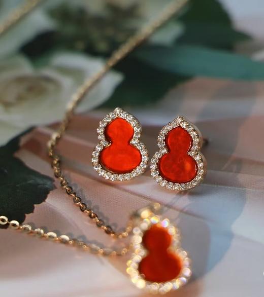 Qee红葫芦麒麟招财福禄项链 戒指 耳钉925镀18K金 商品图7