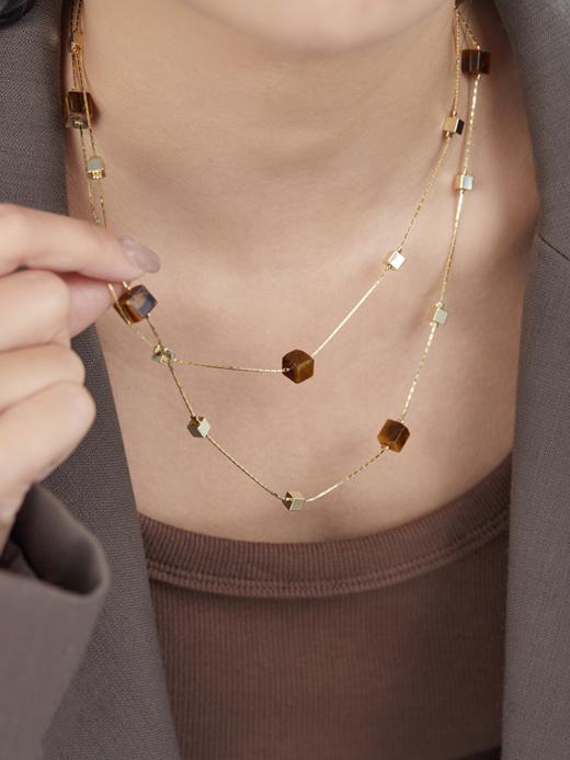 Oflye潮流饰品 美拉德复古虎眼石双层项链秋冬叠戴新款轻奢小众高级感毛衣链 商品图2