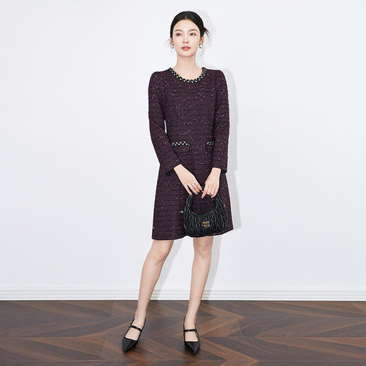 【高货wl】全新升级【铂金会员349/天猫469/差价120】(15613) 洛诗琳名秋冬媛小香风羊毛粗花呢重工亮片镶钻收腰连衣裙 商品图3