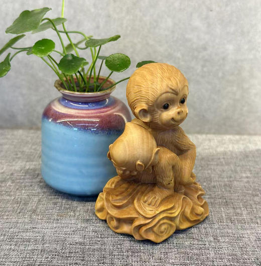 hongda灵猴献寿°大小款黄杨木摆件 商品图4
