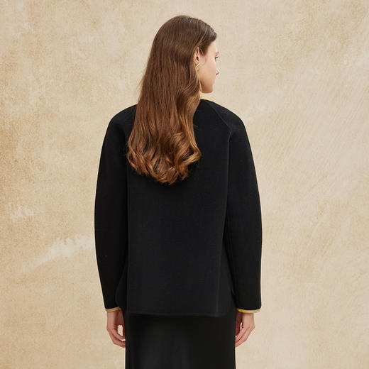 PH961斯尔丽24冬季新款新国风拼提花盘扣廓时尚V型领双面呢羊毛大衣 商品图1