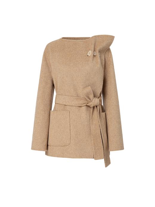 LIYIHAN 24冬绵羊毛不规则结构翻领短款大衣腰带高级复古设计感 商品图4