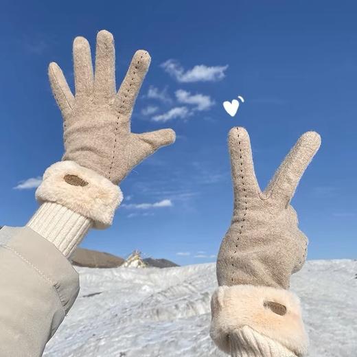 热卖100000+   手套女冬天骑行保暖防寒加绒加厚女士羊绒冬季可触屏手套 商品图0