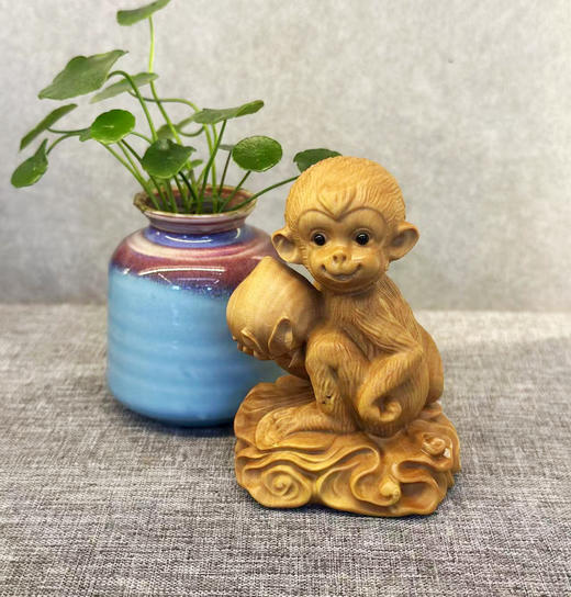 hongda灵猴献寿°大小款黄杨木摆件 商品图3