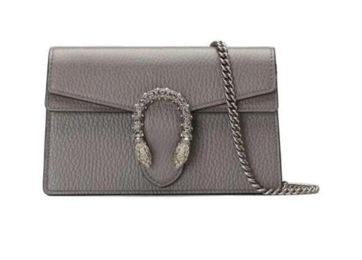 GUCCI古驰 虎头扣 皮革 链条包单肩斜挎包 超迷你女款 灰色 商品图0
