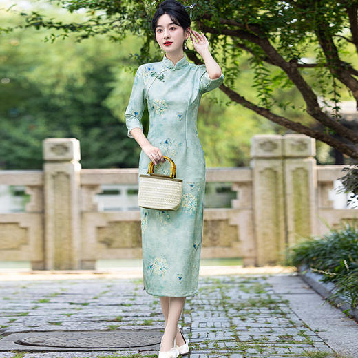 新中式国风改良日常，气质显白长款旗袍裙MLS7027 商品图0