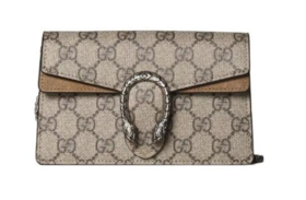 GUCCl古驰 Dionysus 酒神 虎头扣老花Logo 帆布拼皮 斜挎单肩包 超迷你 女款 乌木色