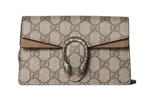 GUCCl古驰 Dionysus 酒神 虎头扣老花Logo 帆布拼皮 斜挎单肩包 超迷你 女款 乌木色 商品图0