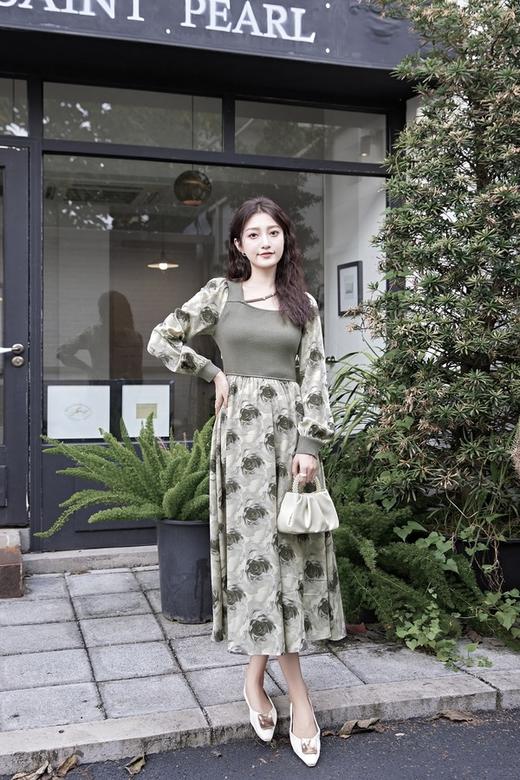 Stay2Weeks 灰绿色针织拼接印花连衣裙 19060 商品图3