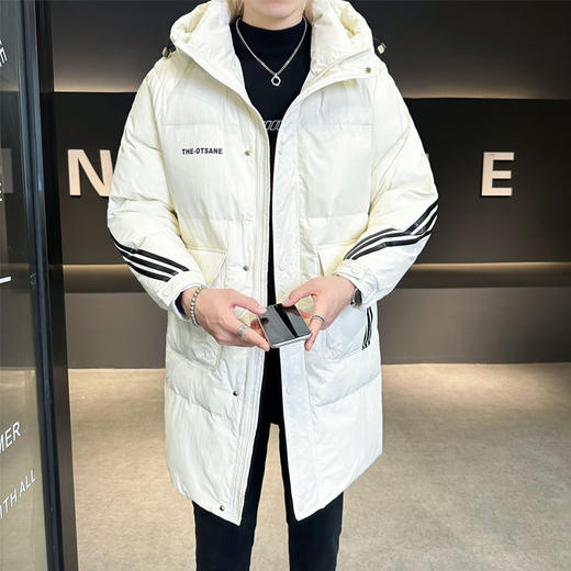 【YW】无忧购韩版休闲百搭三条杠90%白鸭绒男士中长款羽绒服620（截单后7天发货) 商品图4