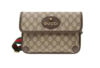 GUCCl古驰 Neo Vintage系列 烫金徽标老花满印虎头装饰条纹肩带 帆布拼皮 邮差包 腰包斜挎包小号 男款 乌木色/棕色 商品缩略图0
