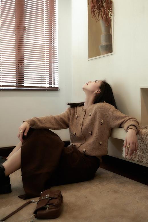 Stay2Weeks 咖色温柔知性花朵针织开衫 19037 商品图3