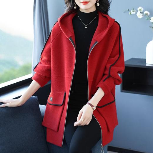 CC-10-5738加厚连帽毛呢外套女秋季中长款百搭大码新款时尚呢子大衣 商品图1