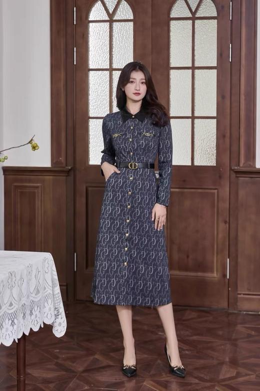 Le Malene 系带单排扣拼色连衣裙 19047 商品图0