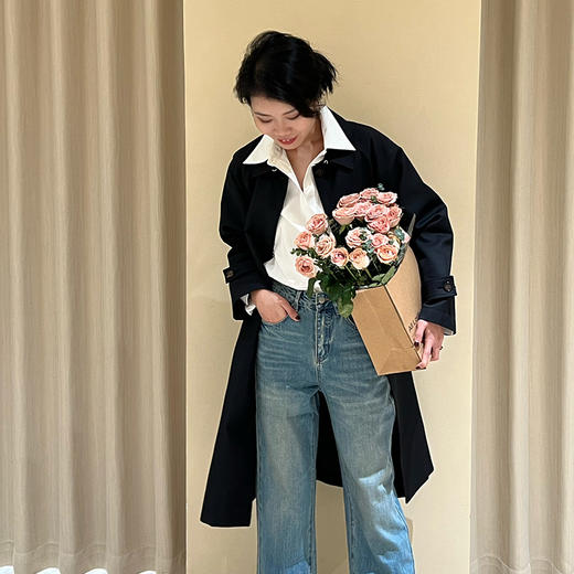 【顺丰包邮】13327 洛诗琳时髦秋冬利器通勤简约翻领长款风衣外套5035 商品图3