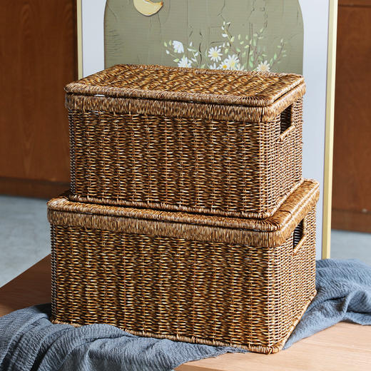 【浅色/深色】娜家仿藤大号翻盖收纳箱 商品图2