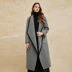 PH956斯尔丽24新款撞色设计翻领长款简约时尚休闲羊毛大衣